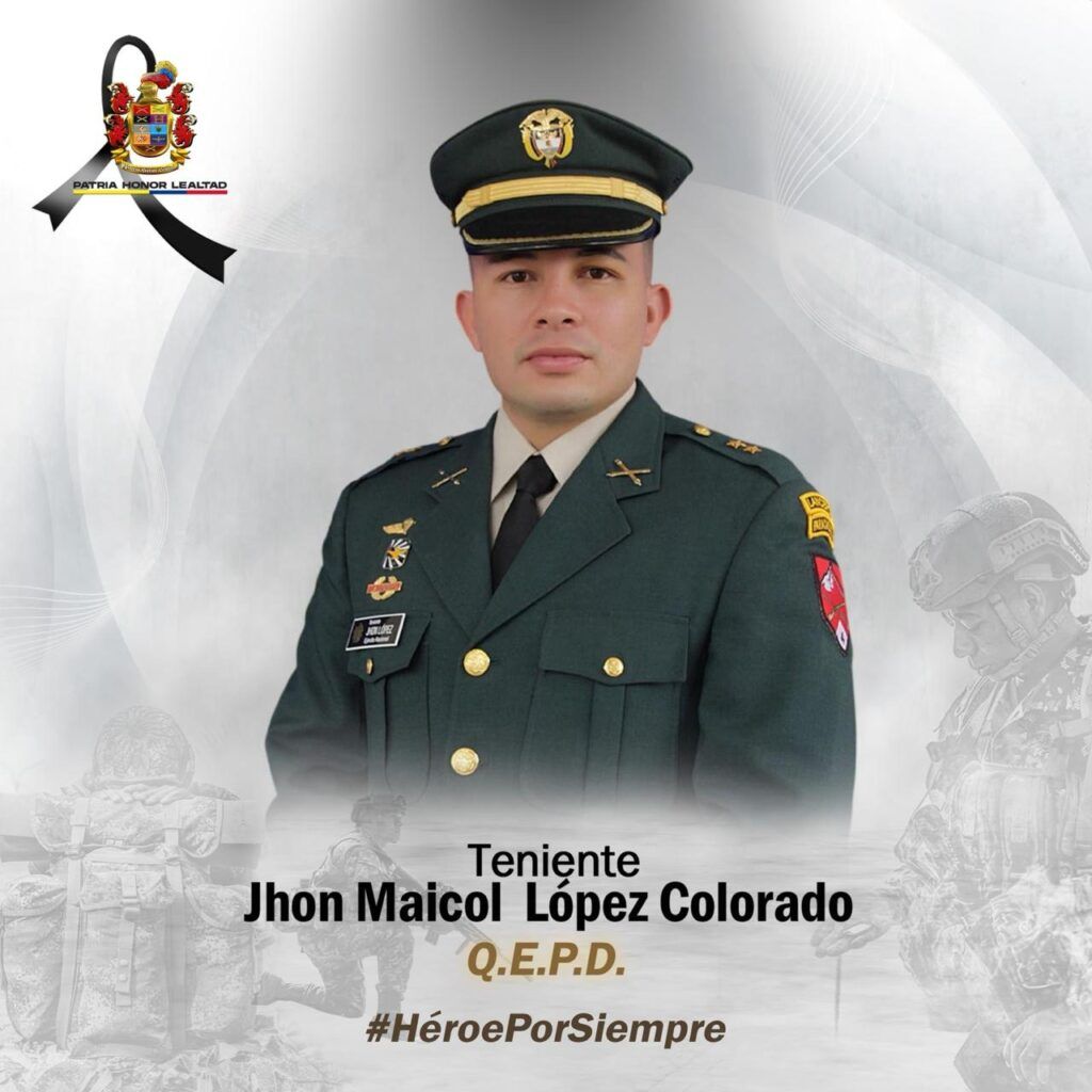 Teniente Jhon Maicol López Colorado, oficial del Ejército fallecido durante operación en Mercaderes - Meridiano Regional Retrato del teniente Jhon Maicol López Colorado, oficial del Ejército Nacional fallecido durante una operación militar en Mercaderes, Cauca.