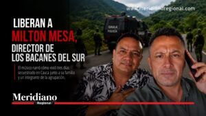 Milton César Mesa, director de Los Bacanes del Sur, junto a Neicler Vega Hernández tras recuperar la libertad luego del secuestro ocurrido en Cauca.