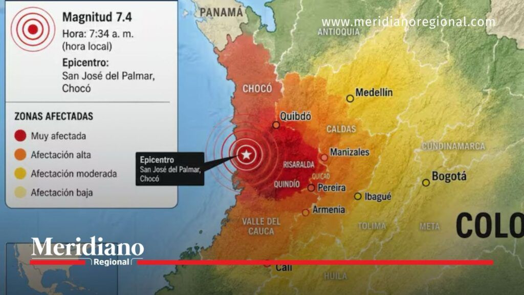 Mapa de afectación del terremoto de magnitud 7,4 - Meridiano Regional Mapa del terremoto de magnitud 7,4 con epicentro en San José del Palmar, Chocó.