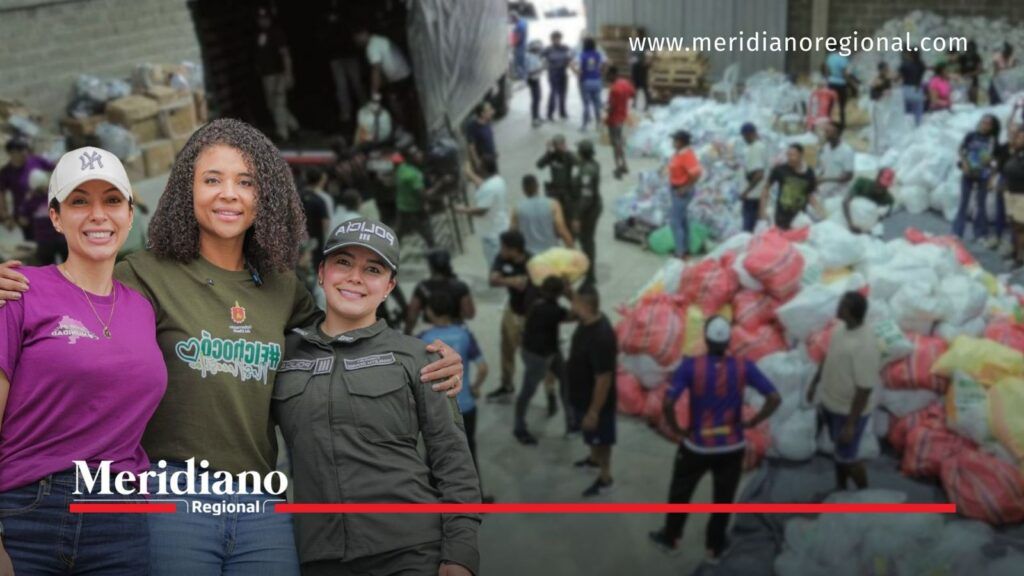 Ayudas humanitarias en Cauca destinadas a Chocó, con la gestora social María Victoria Guzmán, la gobernadora Nubia Córdoba y una integrante de la Policía.