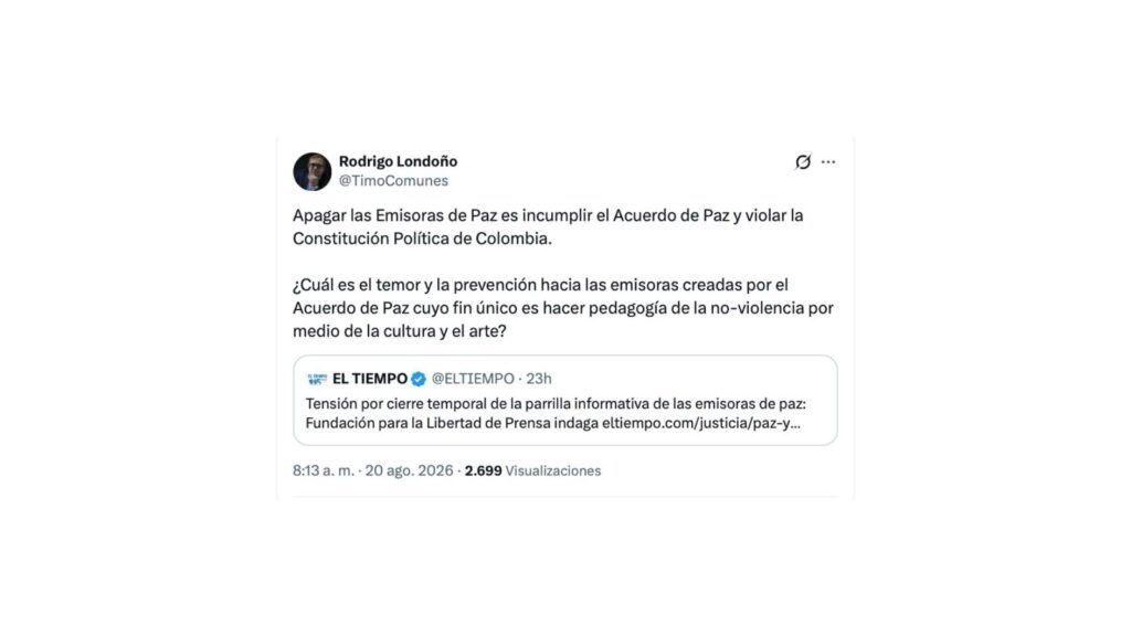 Timochenko cuestiona suspensión de las Emisoras de Paz - Meridiano Regional Emisoras de Paz: publicación de Timochenko cuestionando la suspensión de su programación.