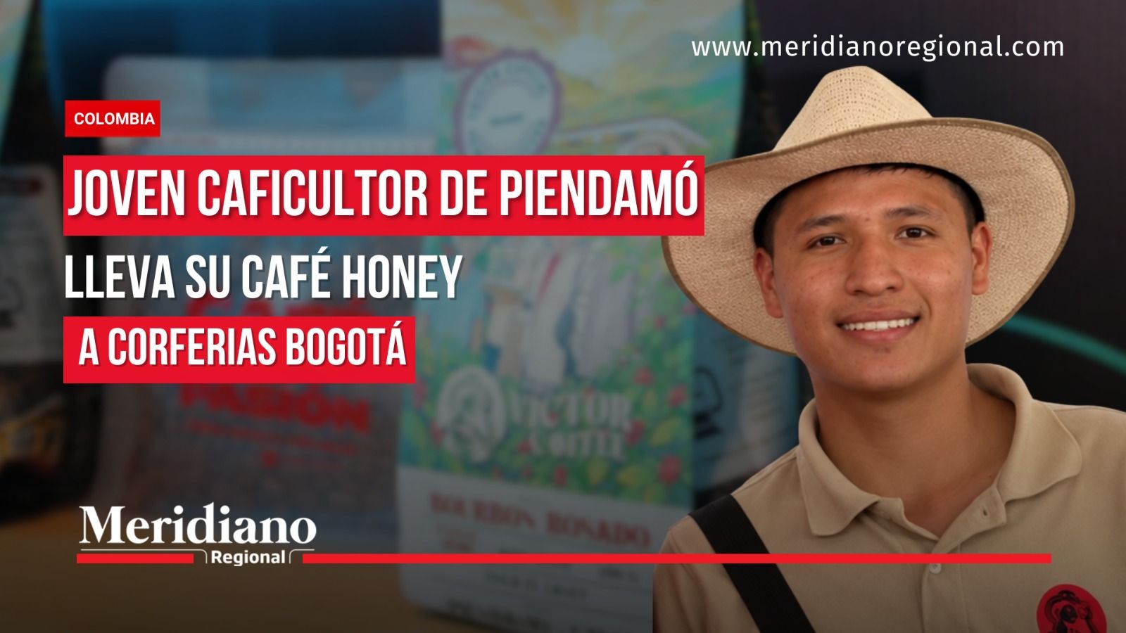 Víctor Alfonso Sarria joven caficultor de Piendamó con su café honey en Corferias Bogotá