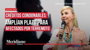 Créditos condonables para afectados por el terremoto en Valle del Cauca. - Meridiano Regional Portada de Meridiano Regional con una mujer sosteniendo un micrófono y el titular «Créditos condonables: amplían plazo para afectados por terremoto».