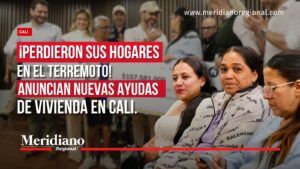 Portada sobre el terremoto en Cali con tres mujeres en primer plano y autoridades al fondo durante el anuncio de ayudas de vivienda para familias damnificadas.