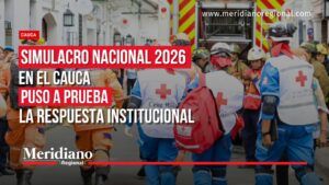Personal de Cruz Roja, Defensa Civil y Bomberos durante el Simulacro Nacional 2026 en Popayán, Cauca.