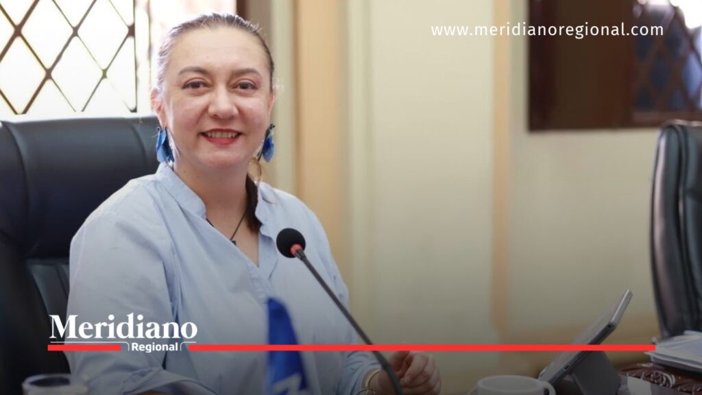 Andrea Pizarro, diputada de la Asamblea del Cauca, sentada frente a un micrófono durante una actividad institucional, en el contexto de una noticia sobre proyectos de ordenanza para reorganizar recursos públicos.
