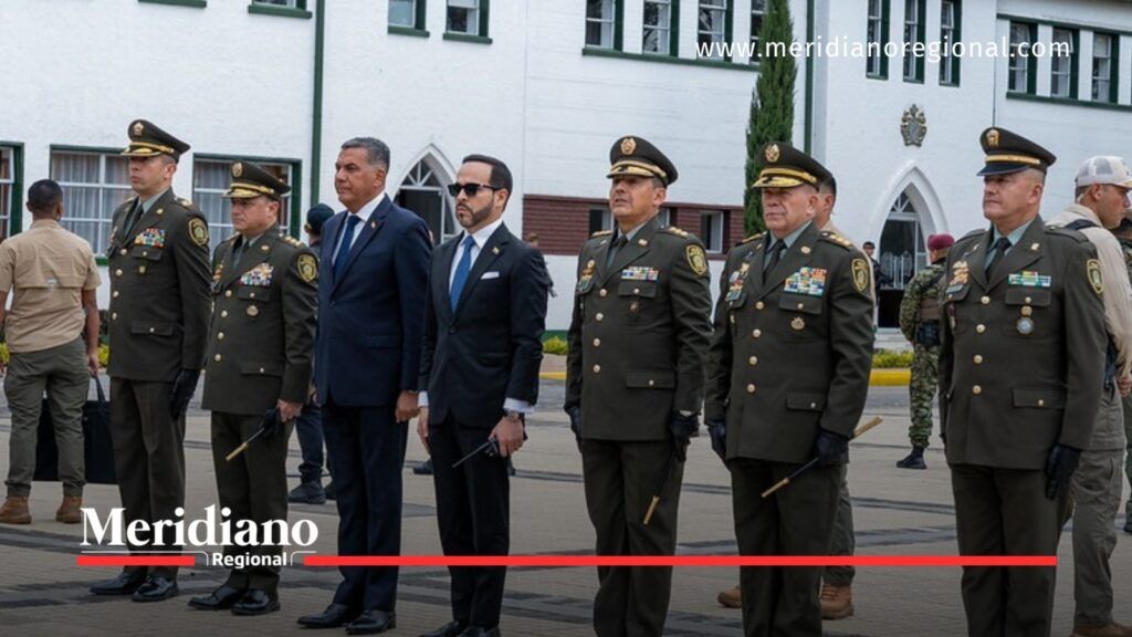 Abelardo de la Espriella junto al ministro de Defensa y altos oficiales de la Policía Nacional durante una reunión de seguridad en Bogotá.