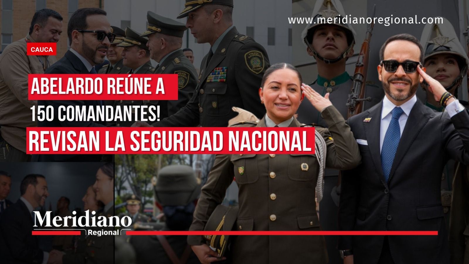 Abelardo de la Espriella y oficiales de la Policía Nacional en un montaje fotográfico sobre la reunión de 150 comandantes para revisar la seguridad en Colombia.
